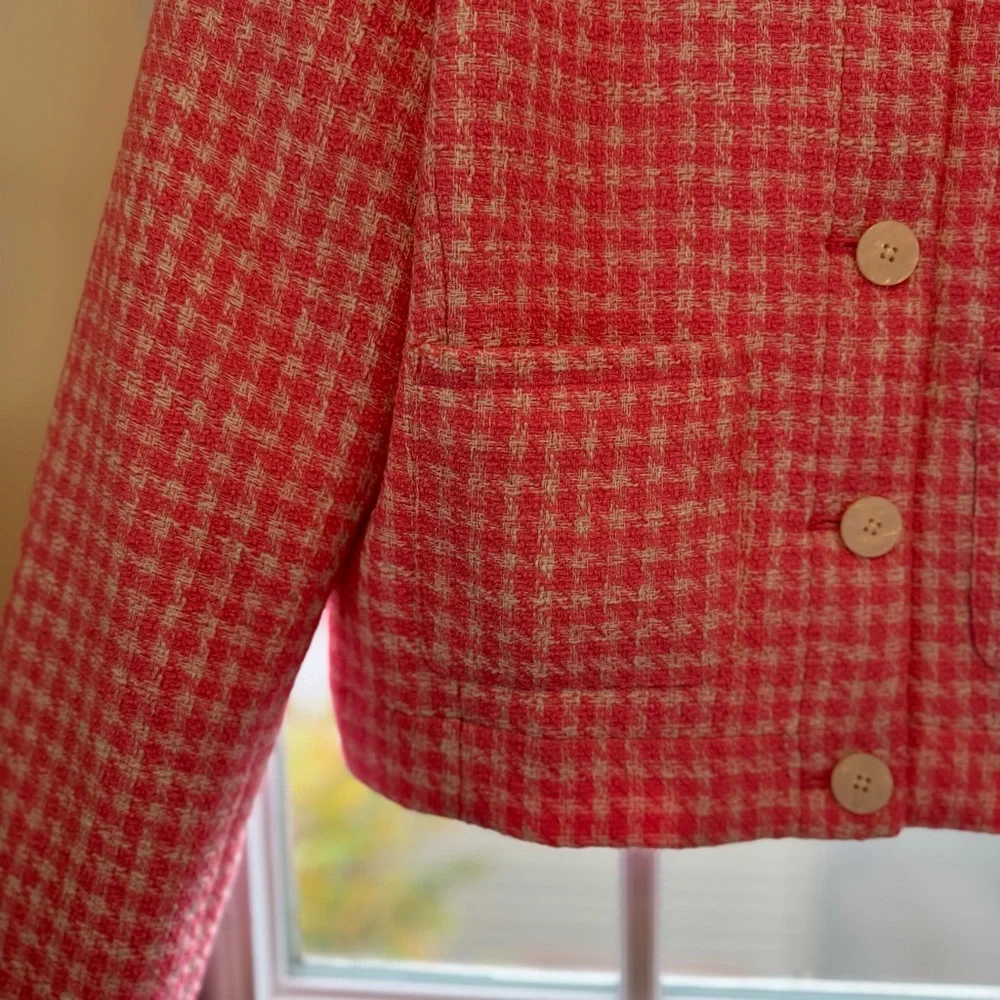 J. Crew Tweed Patch Pocket Lady Jacket, Size 8, Bubblegum Pink and White - Picture 4 of 10